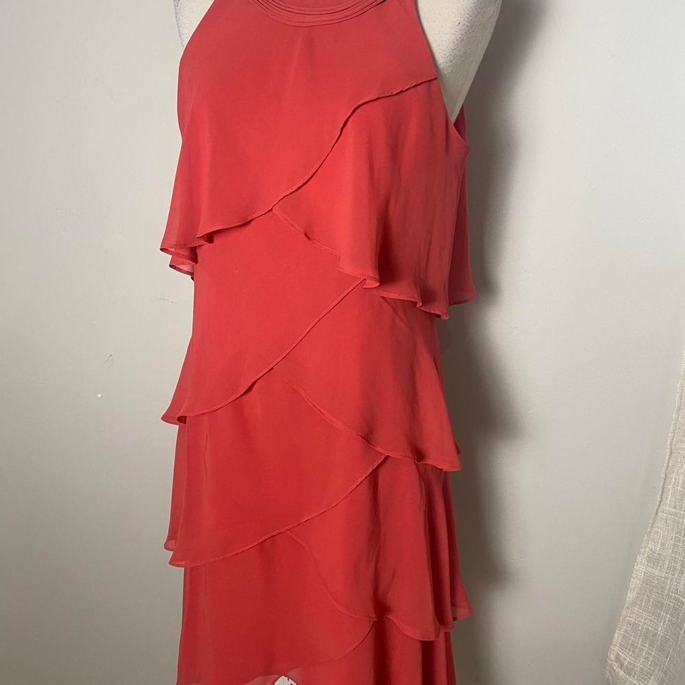 Add 'Vintage 90s Coral Pink Ruffle Layer Dress – Rhinestone Strap Detail (Size S
